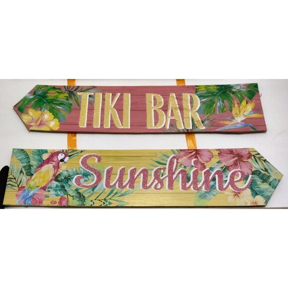 Tiki Bar Sign Paradise Sunshine Floral Flamingo Tropical Arrow - Picture 3 of 6